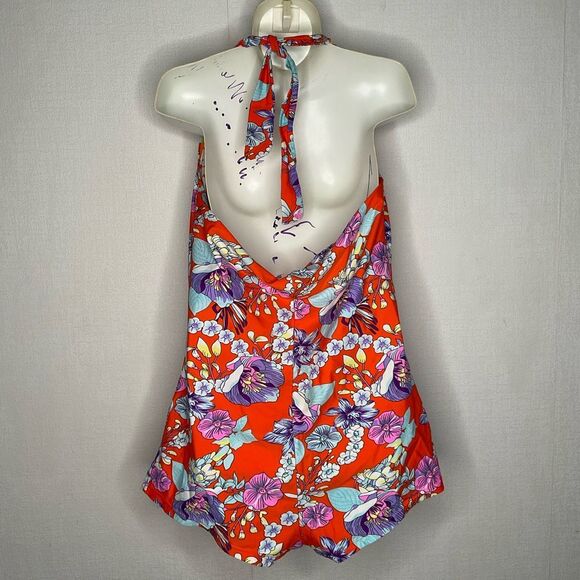 Ekouaer Womens One Piece Swimsuit Boy Leg Vintage Pin up Monokinis Orange Floral - Picture 8 of 8
